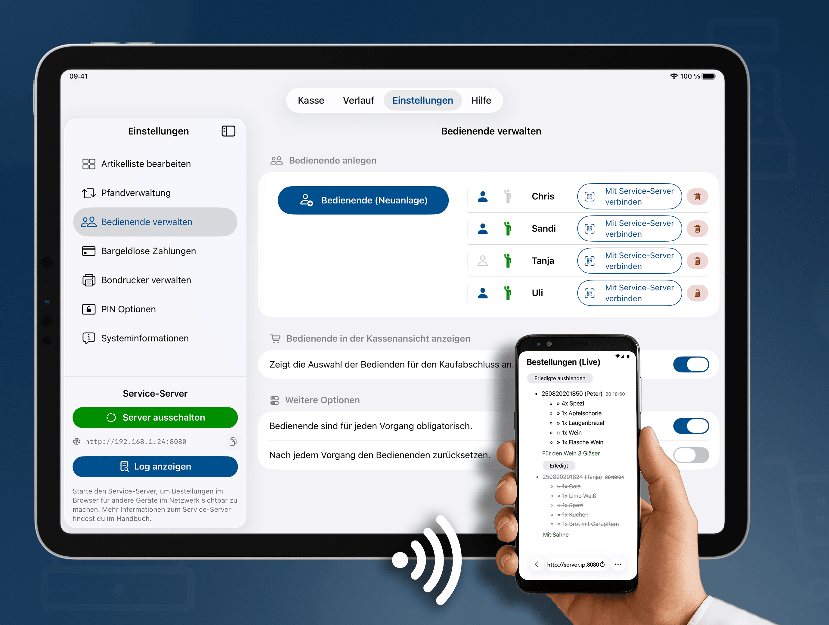 Benutzerverwaltung mit Zugriffsrechten in der Festkasse App